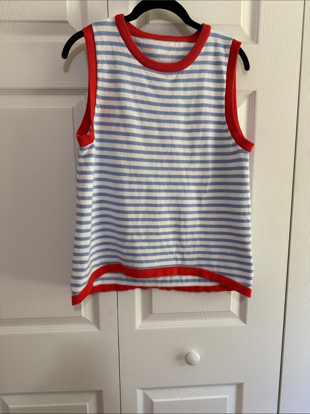 SHEIN Blue and White Striped Tank with Red Trim